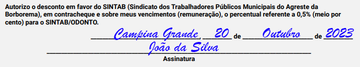 Exemplo de assinatura