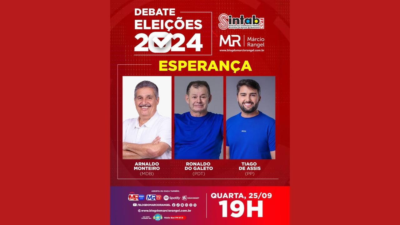 Esperança/PB: Rádio BAN FM 87.9 fará retransmissão do Debate promovido pelo Sintab em parceria com o Blog do Márcio Rangel